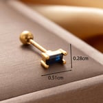 Blue / 1 Piece Simple Series Rectangle Titanium Steel   Gold Color Material Zircon Women's Stud Earrings 